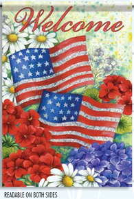 Garden Flag Glitter American Flag & Flowers