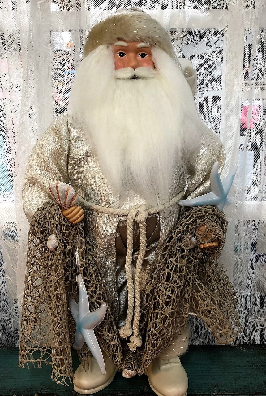 Coastal Santa with Fishing Net and Shells - Coastal Cottage Outfitters