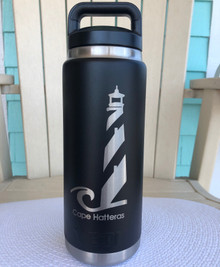Custom Yeti 26oz Black Bottle with Cape Hatteras Lighthouse