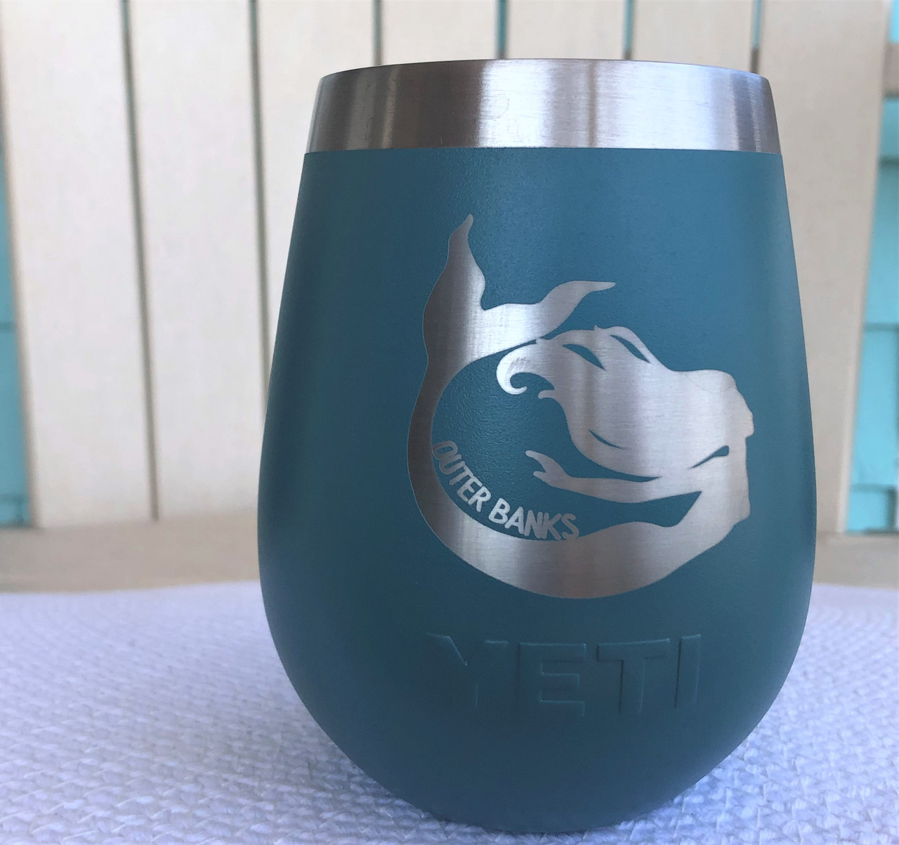 Custom Yeti 10oz Reef Blue Wine Glass with Mermaid Outer Banks