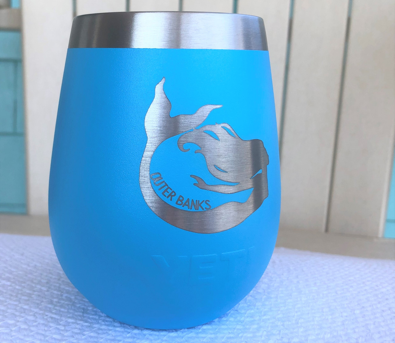 Custom Yeti 10oz Reef Blue Wine Glass with Mermaid Outer Banks