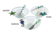Glass Sea Life Bowl with Spreader Set