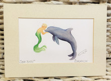 Mermaid Art Print Sea Baby & Dolphin