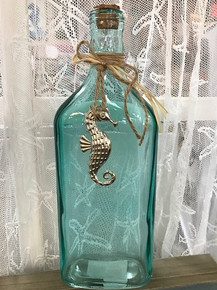 Large Glass Bottle with Hanging Seahorse Charm