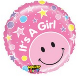 21" It's a Girl! Stars Pink Smiley Balloon