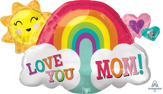 30" Love You Mom Rainbow SuperShape™ Foil Balloon
