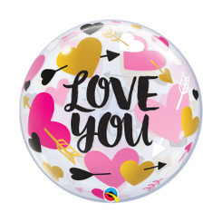  22" Love you hearts and arrows bubble balloon