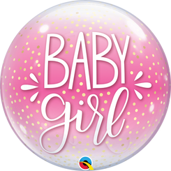  22" Single Baby Girl Pink & Confetti Dots Bubble Balloon