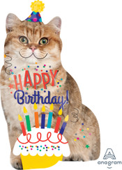 33" Jumbo Happy Birthday Cat Foil balloon