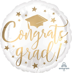 18" Congrats Grad white & Gold foil balloon