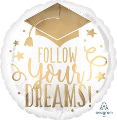 18" Follow your dreams white & gold foil balloon