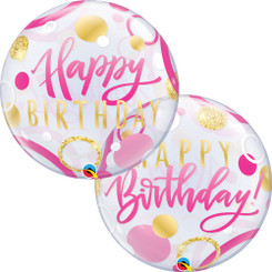 22" Birthday Pink and Gold Dots bubble balloon