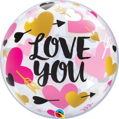 22" Love You Hearts & Arrows bubble balloon