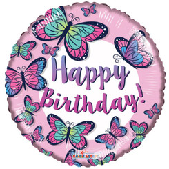 18" Pink Birthday Butterflies foil balloon