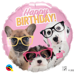 18" Birthday Puppies in Glasses foil balloon
