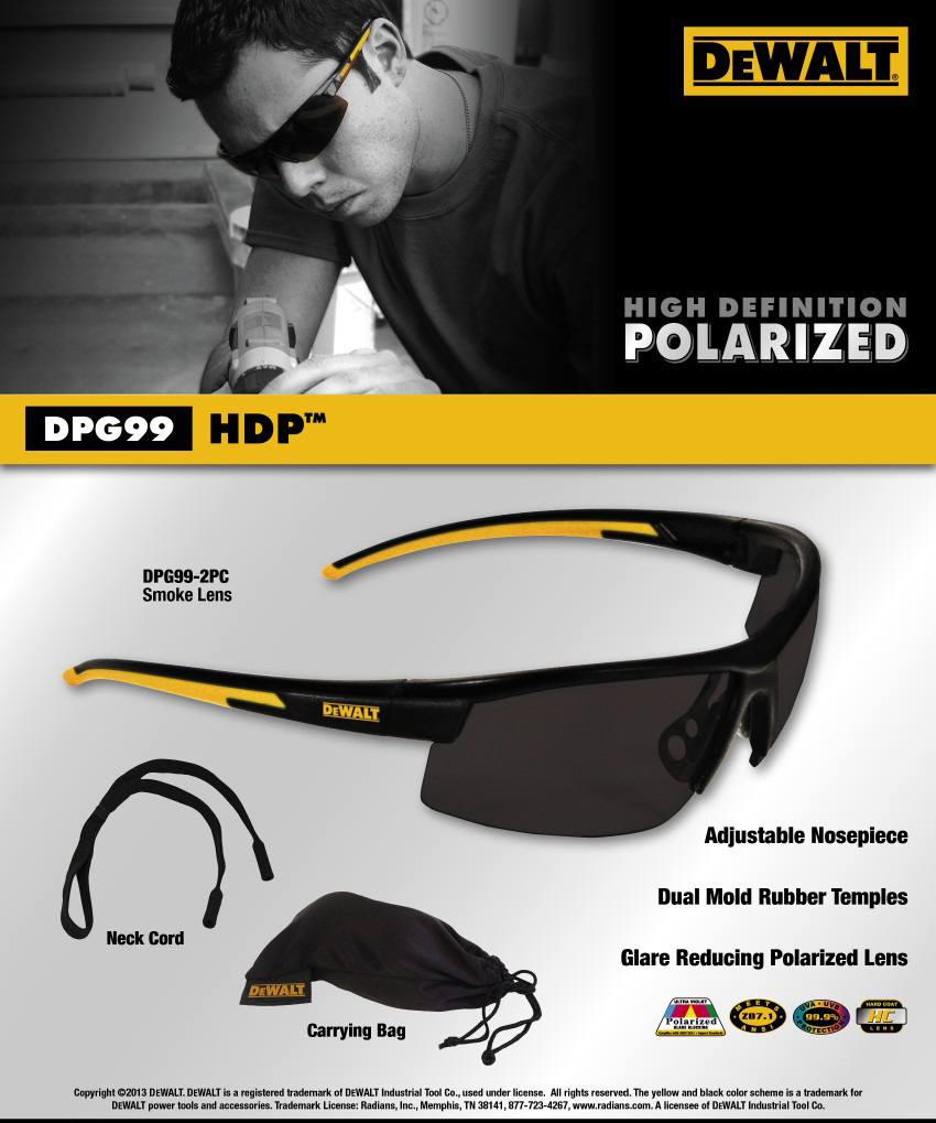 DeWalt DPG99 HDP Polarized Safety Glass Black Frame - Smoke
