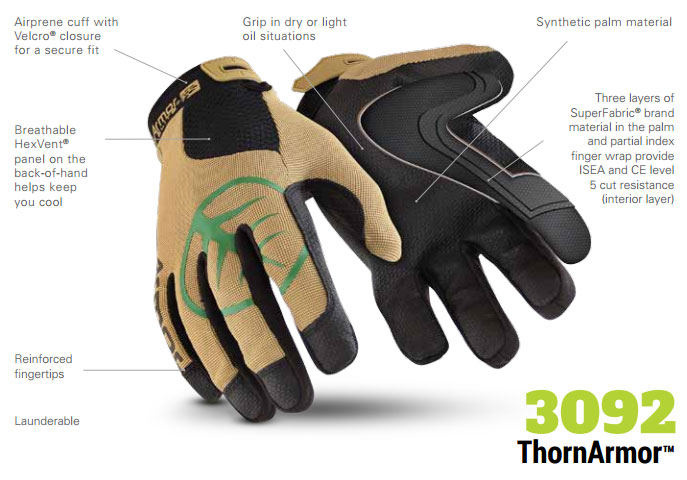 HexArmor 3092 ThornArmor Mechanics Style Gloves Product Specs