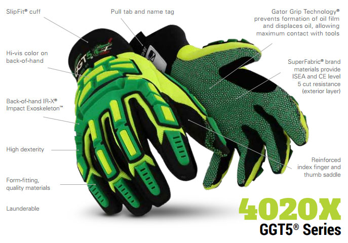HexArmor 4020X GGT5 Gator Grip Cut Resistant Green/Yellow Gloves Product Specs