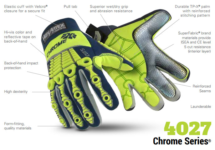 HexArmor 4027 Chrome Series Hi-Vis TP-X Palm L5 Cut Resistance Gloves Product Specs