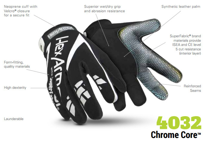 HexArmor 4032 Chrome Core Cut 5 SuperFabric L5 Cut Resistance Gloves Product Specs