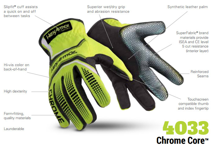HexArmor 4033 Chrome Core Hi Vis SuperFabric Cut Resistance Gloves Product Specs
