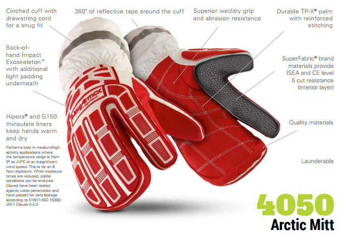 HexArmor 4050 Arctic Mitt ISEA L5 Impact Gloves Product Specs