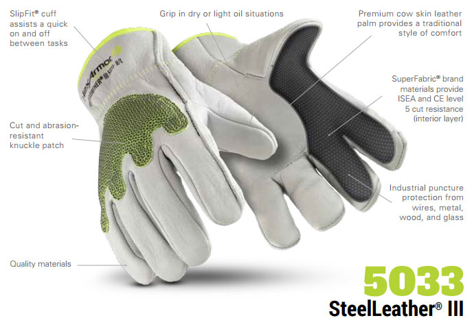 HexArmor 5033 SteelLeather III Heavy Duty Gloves Product Specs