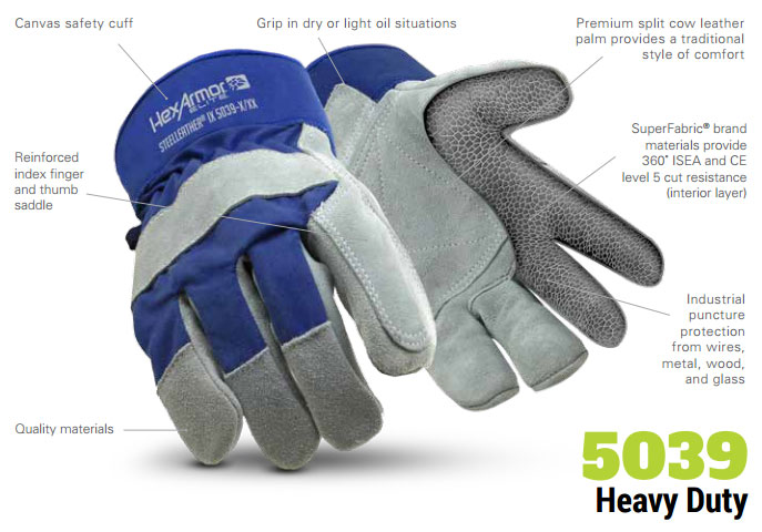HexArmor 5039 SteelLeather IX SuperFabric L5 Cut Resistance Gloves Product Specs