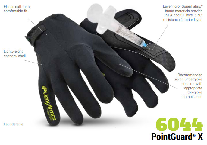 HexArmor 6044 PointGuard X SuperFabric Needlestick Resistant Gloves Product Specs