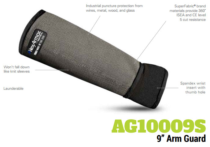 HexArmor AG10009S 9 Inch Cut And Puncture Resistant Arm Guard Product Specs