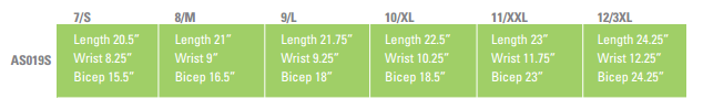 HexArmor AS019S 19 Inch Protective Arm Sleeve L5 Cut Resistance Sizing Guide