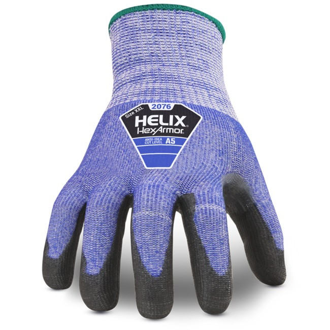 HexArmor 2076 Helix High Cut Blue Knit Glove with PU dip