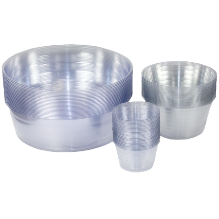High quality clear deep vinyl saucers.  Made in the USA!  Clear, tough & flexible.