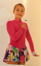 Mondor Polartec long sleeve dress, fully lined mock neck and wrists, glitter motif fabric accent, zipper back, hair tie included. 
