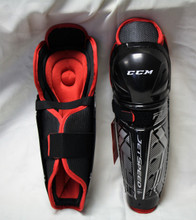 CCM Jetspeed FT350 Junior Hockey Shin Guards

Construction: Lightweight Shell Design and Hinge System - Hinge system for improved mobility and protection
Calf Guard: PE Foam with Laminated abrics - Good protection
Knee / Shin Caps: Anatomical Shin Caps with Vented Knee Cap - Lightweight protection
Thigh: PE Foam - High level protection
Attachment: Nylon Upper Lock Strap and Wide Elastic Calf Strap - Comfortable and easily adjustable
Liner: PE Foam / Removable Liner - Custom fit, easy maintenance and good level protection
