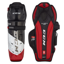 he construction of the CCM Jetspeed FT4 Shin Guards has been redesigned with a new anatomical narrow fit design. This design offers a connected fit that does not feel bulky and offers lightweight mobile protection optimized for elite level of play. It achieves this thanks to the shell construction and the new anatomical PE foam + soft laminated liner. This liner is also removeable allowing for easy maintenance as well as pro-level protection and ventilation.

Moving to the knees and shin caps of the CCM Jetspeed FT4 Shin Guards, CCM used optimized anatomical JDP kneecaps. This improved kneecap flex point offers more freedom of movement and helps to disperse impact force away from the knee. This is paired up with tough EVA foam calf guards and plastic inserts, which offer lightweight but tough protection and have abrasion resistance at the bottom to help with skate tongues.

Molded EVA foams are used in the thigh area of the Jetspeed FT4 Shin Guards, for even more added protection. To hold everything in place, CCM used an upper lock strap with a stretchable comfort cushion and an adjustable calf strap for a customized fit.

If you are a high level player looking for a shin guard that keeps you safe from impacts while keeping you at top speed without being weighed down, look no further than the CCM Jetspeed FT4 Shin Guards.