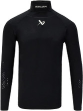 Bauer Neckprotect Long Sleeve Base Layer Top

DuPont Kevlar brand fibers at neck and clavicle area for cut-resistant protection
HeiQ Fresh technology prevents odor-causing bacteria so you can wear more and wash less
HeiQ Smart Temp technology helps regulate body temperature
Easy-close adjustable collar for customized fit and comfort
Underarm gussets and shifted seams maximize mobility
Flatlock seams reduce chafing
Stay-put thumb loops keep sleeves in place
High-definition gripper print on sleeves help hold elbow pads in place
Body: 84% Polyester / 16% Spandex
Mesh: 89% Polyester / 11% Spandex
Lining: 100% Kevlar Fiber