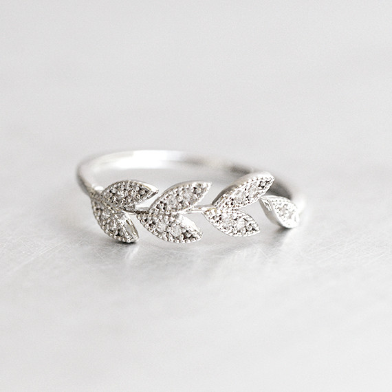 CZ Olive Leaf Wrap Ring White Gold