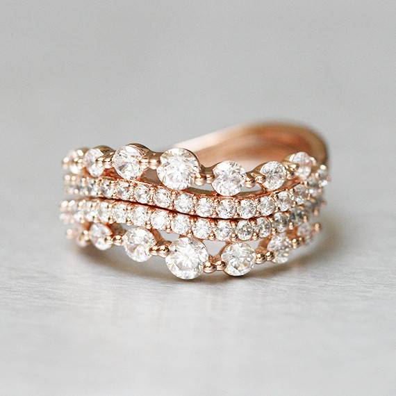 CZ Elegant Rose Gold Wave Tiara Engagement Ring Set CZ Elegant Rose Gold Wave Tiara Engagement Ring Set