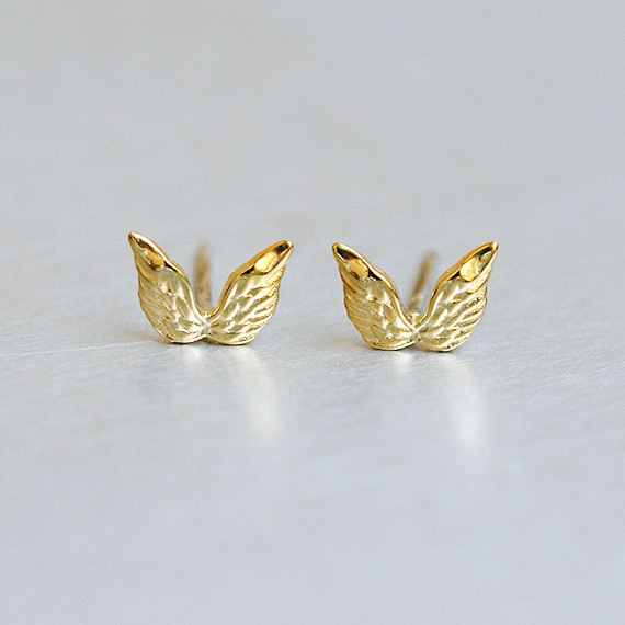 Gold Angel Wing Stud Earrings Sterling Silver - kellinsilver.com