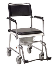 Drive Medical Folding, Portable, Upholstered Commode with Wheels and Drop Arm