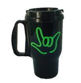 Travel Mug 16 0z, Black Mug with OUTLINE I LOVE YOU (Lime)