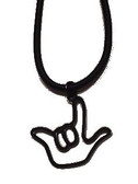 Sign hand "I LOVE YOU" SIGN OUTLINE NECKLACE (Black Steel) with Black Cord