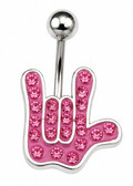 Body Piercing with I LOVE YOU Hand Crystal Pink