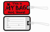 SIGN LANGUAGE ASL Luggage Tag  with ILY Sign Hand (Red and Black Merrow Embroirdery)