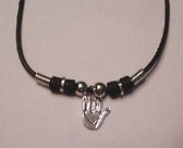 Sign Hand " I LOVE YOU"  w/heart Silver and black cord