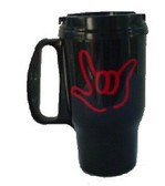 Travel Mug 16 0z, Black Mug with OUTLINE I LOVE YOU ( Red)