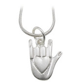ILY Palm with heart  hand with necklace, (Gold or Sliver Plated)