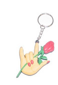 Rose with ILY hand Keychain PVC