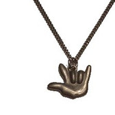 Cartoon hand I LOVE YOU  Necklace (Pewter) 16" to 30"